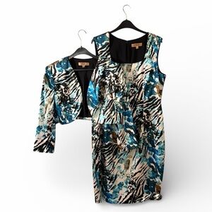 Kasper ($250) Animal Print Lined Cropped Blazer & Dress - PTP 22